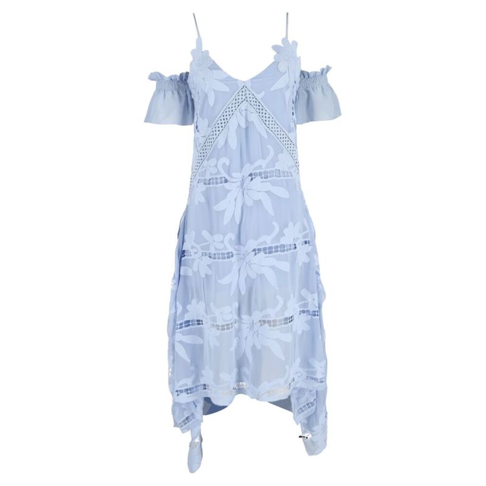 Self-Portrait Off-The-Shoulder Embroidered Georgette Dress in Light Blue